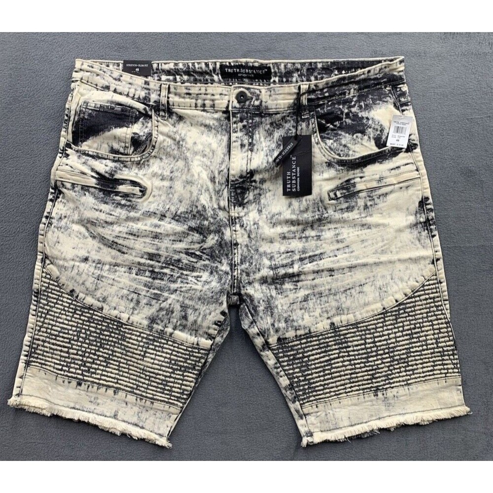 Truth Substance Bermuda Shorts Mens 48 Stonewash Blue Moto Stretch Slim Fit